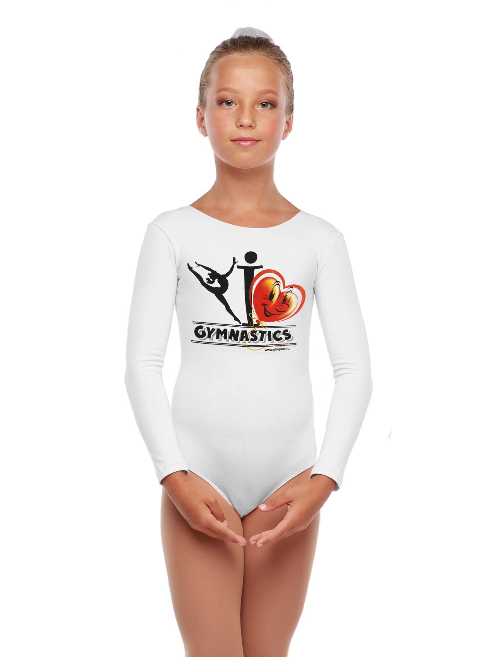 Купальник женский для спортивной гимнастики Korri Г93-301/Г9.3р белый с рисунком с рукавом