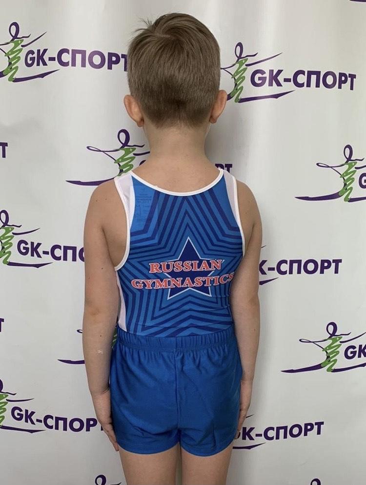 Купальник мужской для спортивной гимнастики GK Sport 201-2 Звездочка бело-голубой без рукава