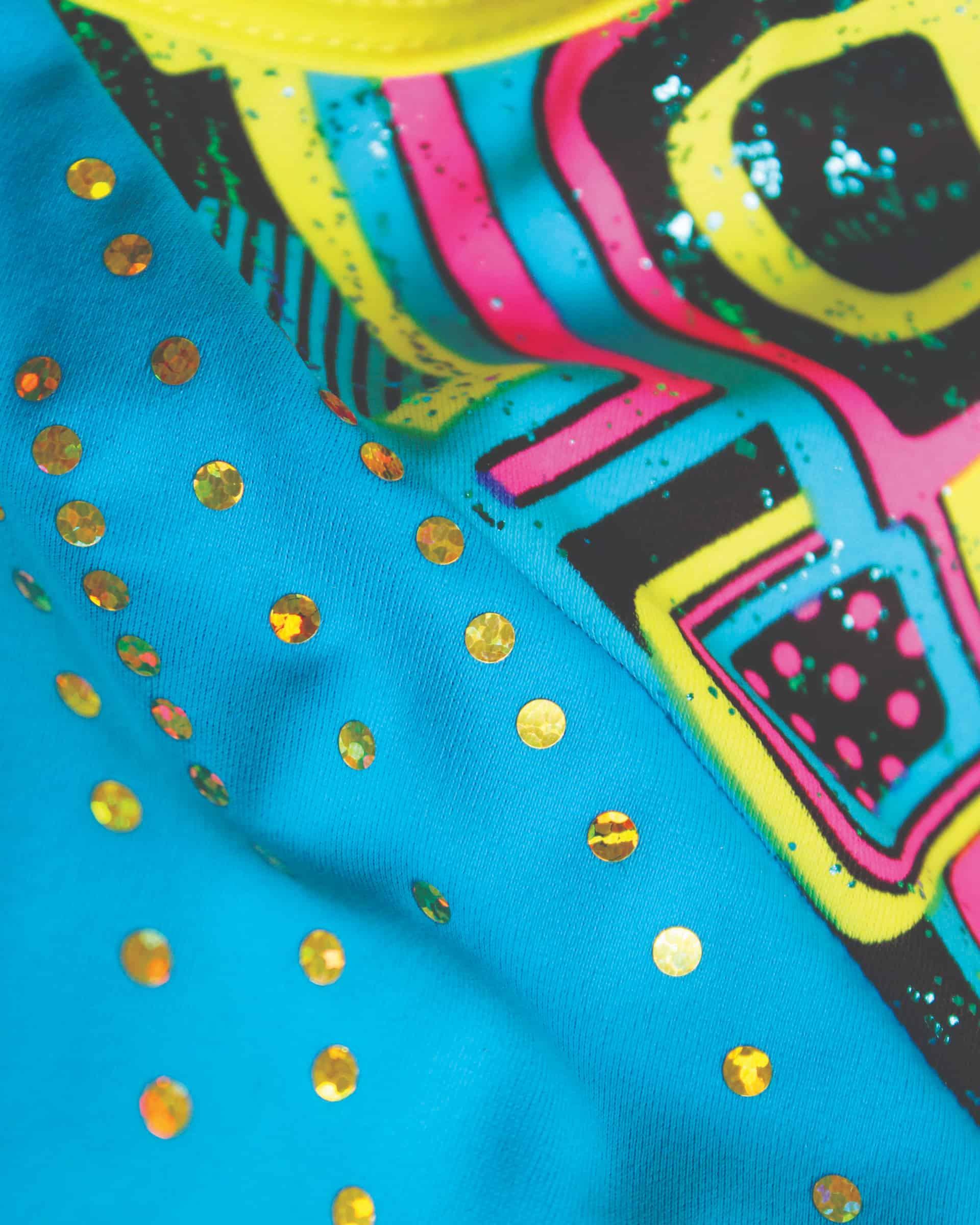 Купальник женский для спортивной гимнастики GK Elite by Dreamlight 5864 голубой с цветной вставкой на лямках без рукава