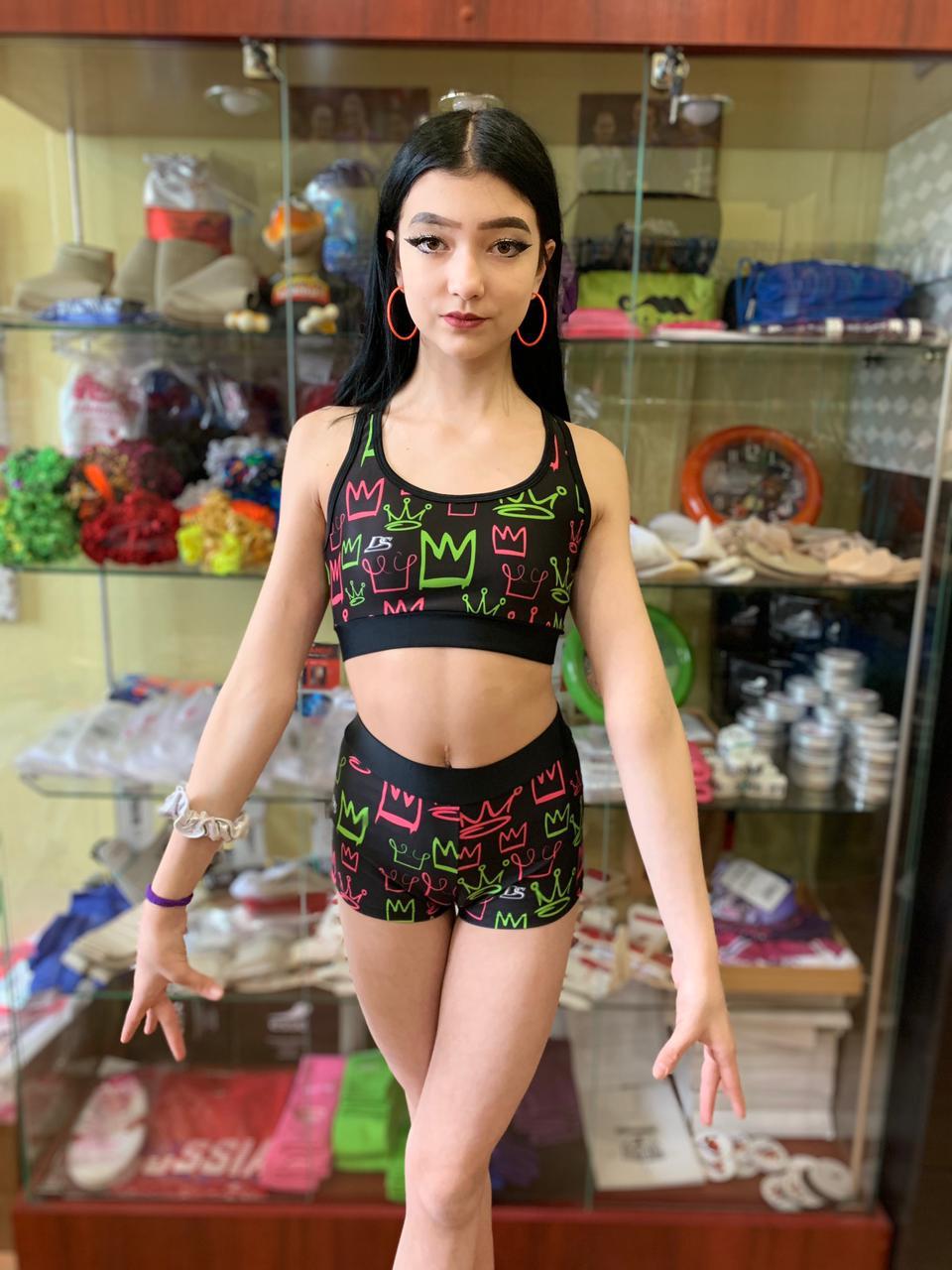 Комплект женский для спортивной гимнастики GK Sport К202-2 черный с цетным рисунком без рукава