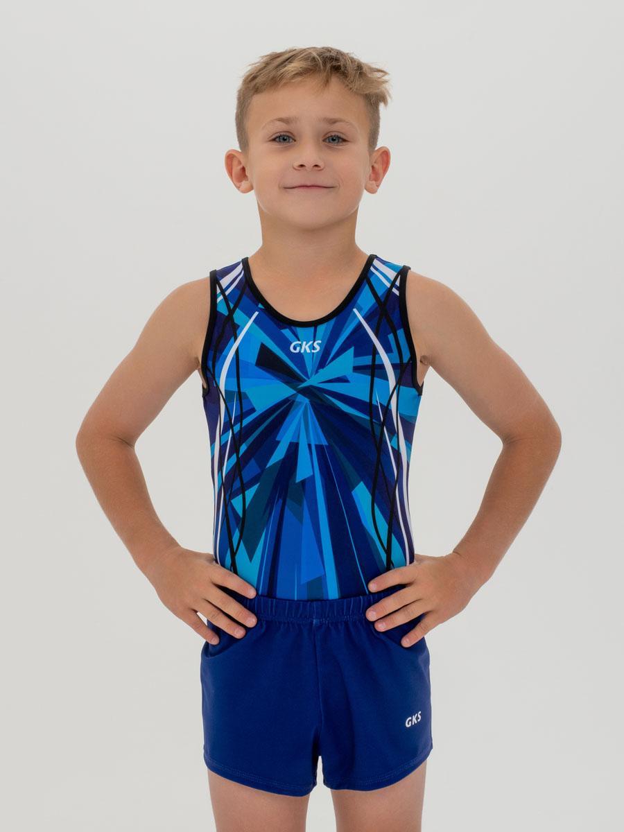 Купальник мужской для спортивной гимнастики GK Sport 201-15 сине-голубой без рукава