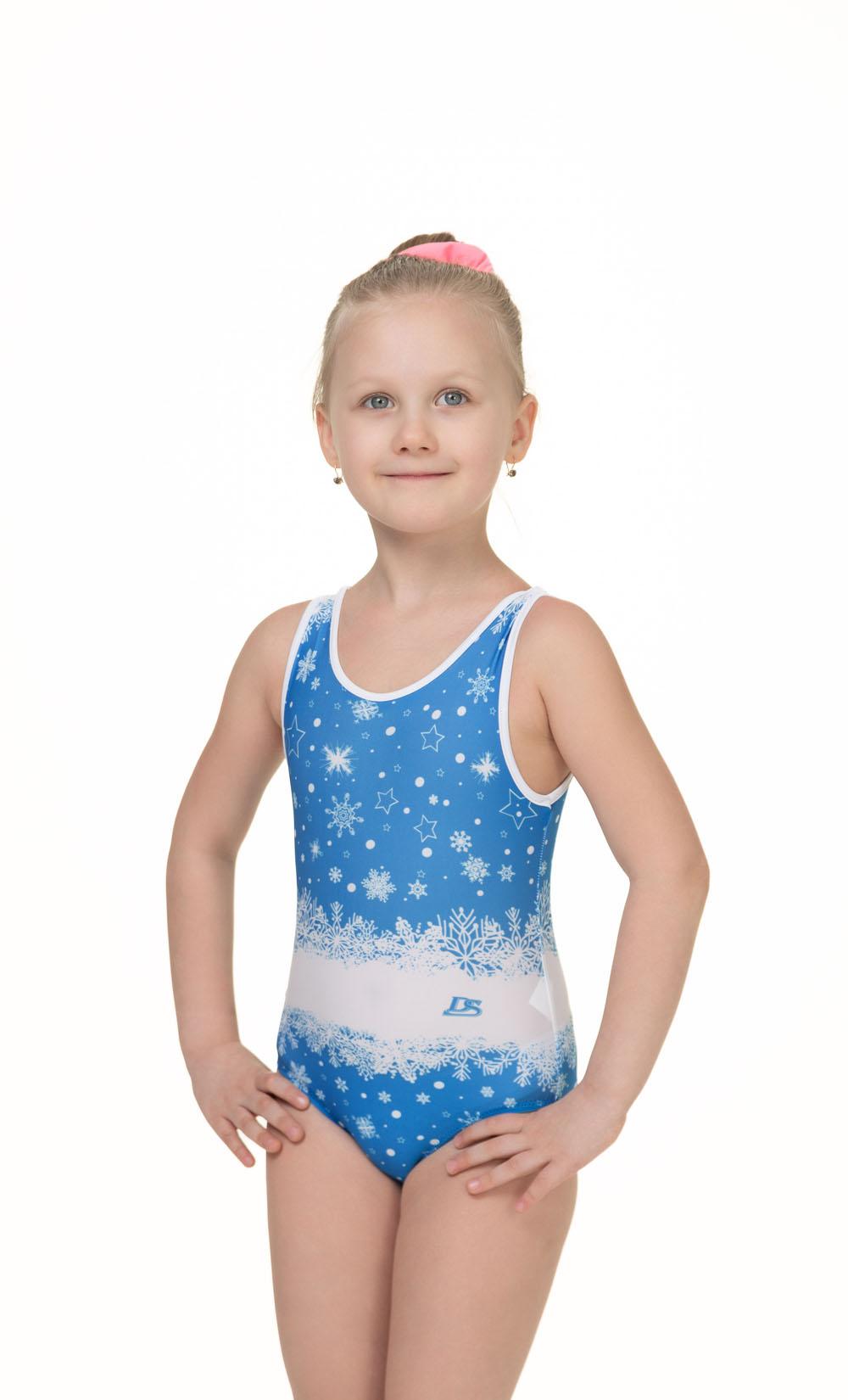 Купальник женский для спортивной гимнастики GK Sport DS 202-8 голубо-белый без рукава