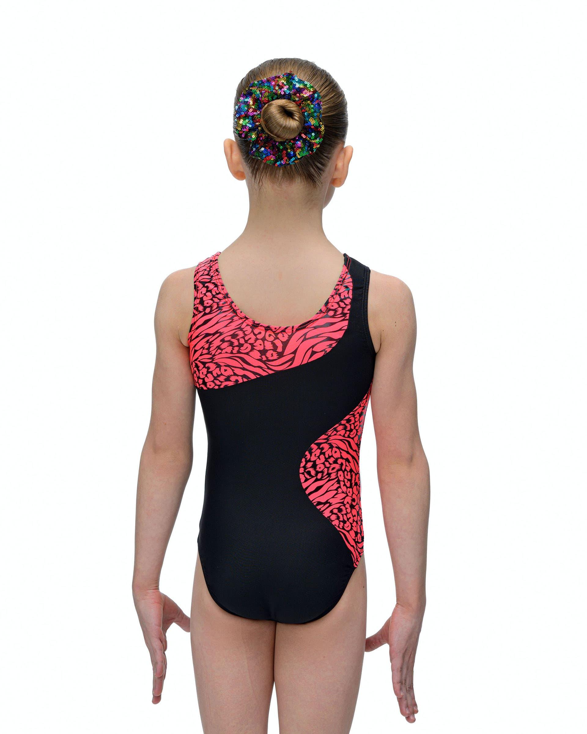 Купальник для спортивной гимнастики GK Elite 0281 без рукавов черный с розовым