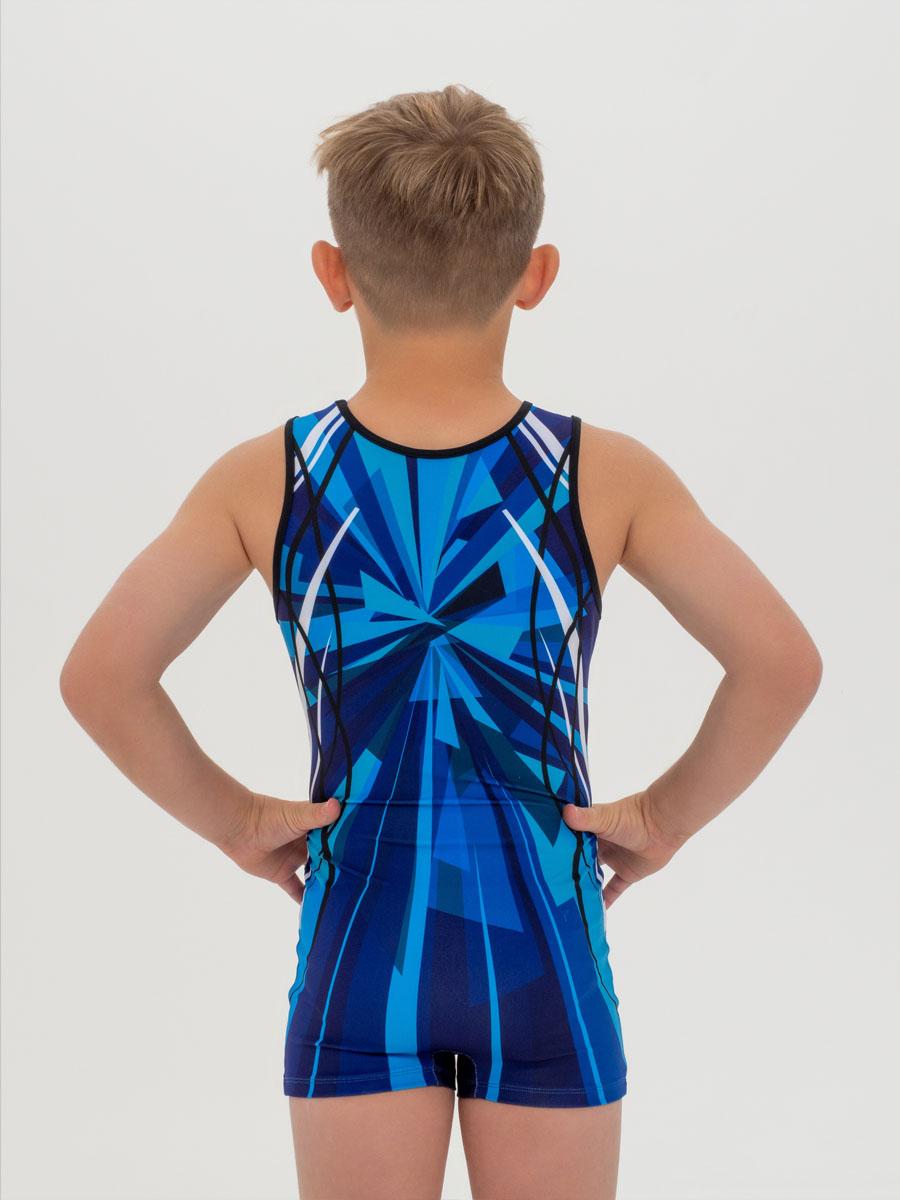 Купальник мужской для спортивной гимнастики GK Sport 201-15 сине-голубой без рукава