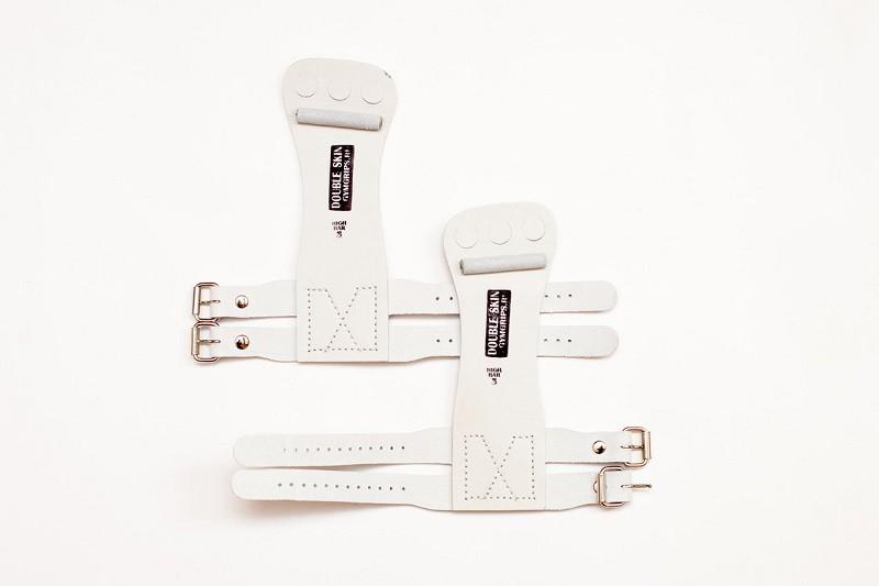 Гимнастические накладки мужские для перекладины на ремнях DOUBLE SKIN High Bar кожаный валик белый