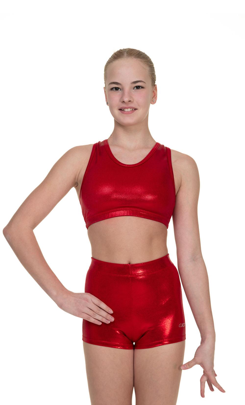 Шорты женские для спортивной гимнастики GK Sport 6245 красные с логотипом из страз