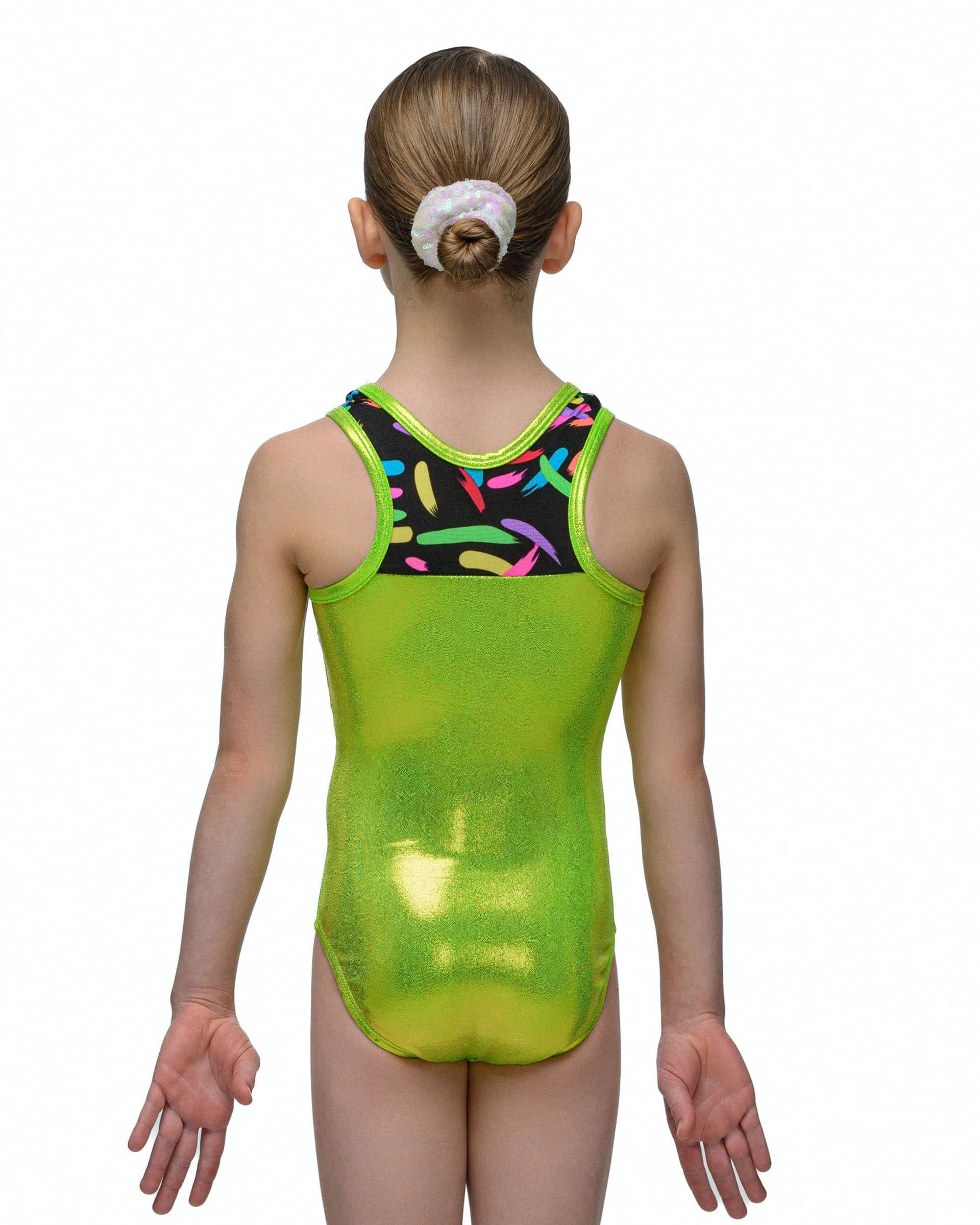 Купальник женский для спортивной гимнастики Alpha Factor 5394 салатовый без рукава