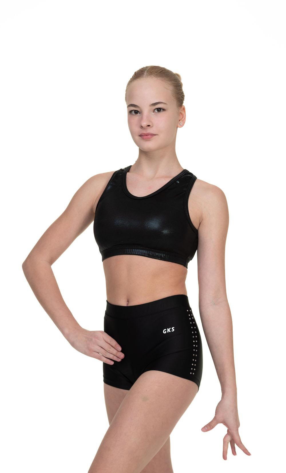 Шорты женские для спортивной гимнастики GK Sport 6232 черные со стразами