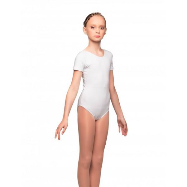 Купальник женский для спортивной гимнастики Korri Г83-301/Г8.3 белый с коротким рукавом