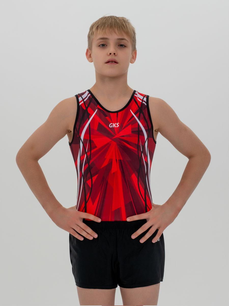 Купальник мужской для спортивной гимнастики GK Sport 201-12 красно-черный без рукава