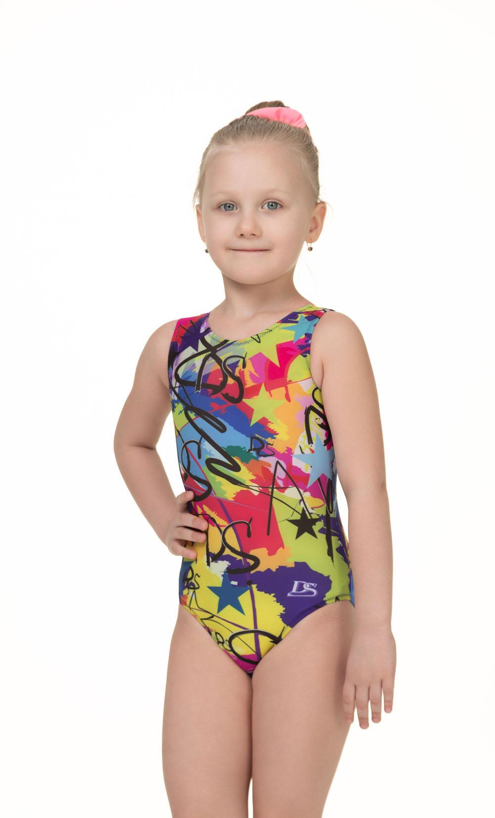 Купальник женский для спортивной гимнастики GK Sport DS 202-5 LOGO пестро цветной без рукава