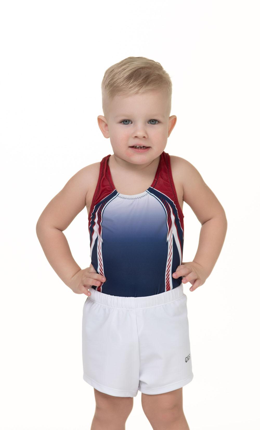 Купальник мужской для спортивной гимнастики GYM RU RGK 0107-56 красно-бело-синий без рукава