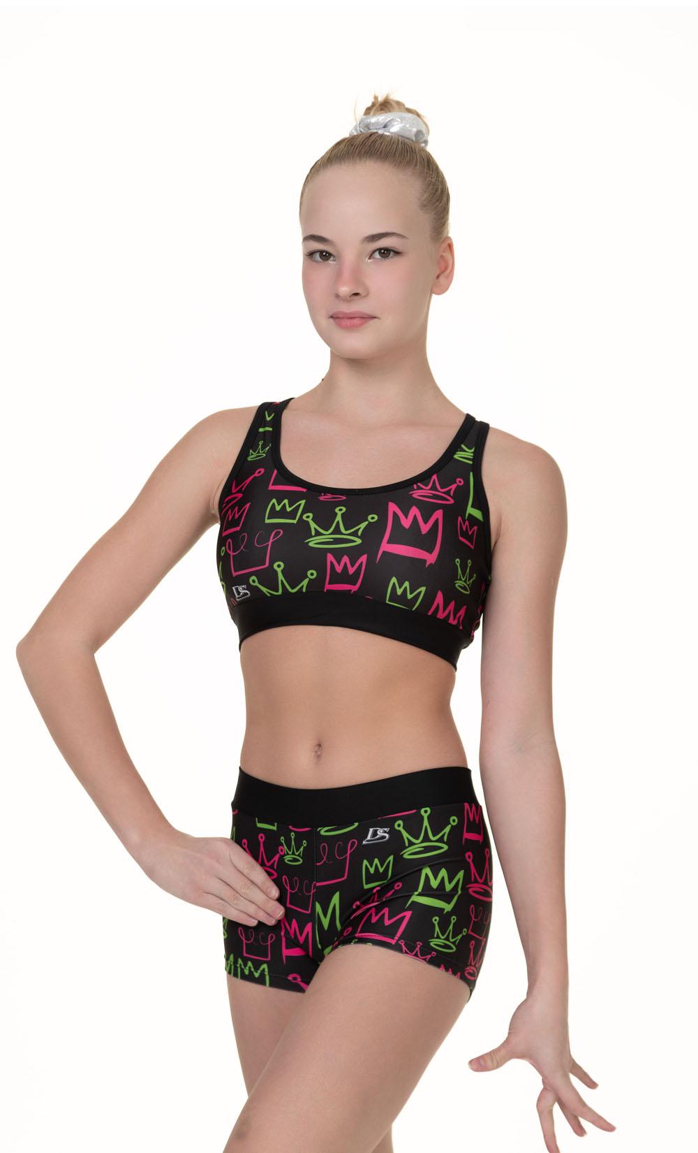 Комплект женский для спортивной гимнастики GK Sport К202-2 черный с цетным рисунком без рукава