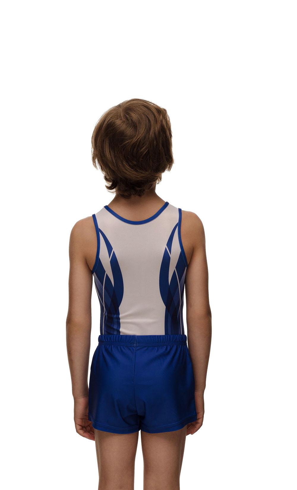 Купальник мужской для спортивной гимнастики GK Sport 201-16 белый с синим без рукава