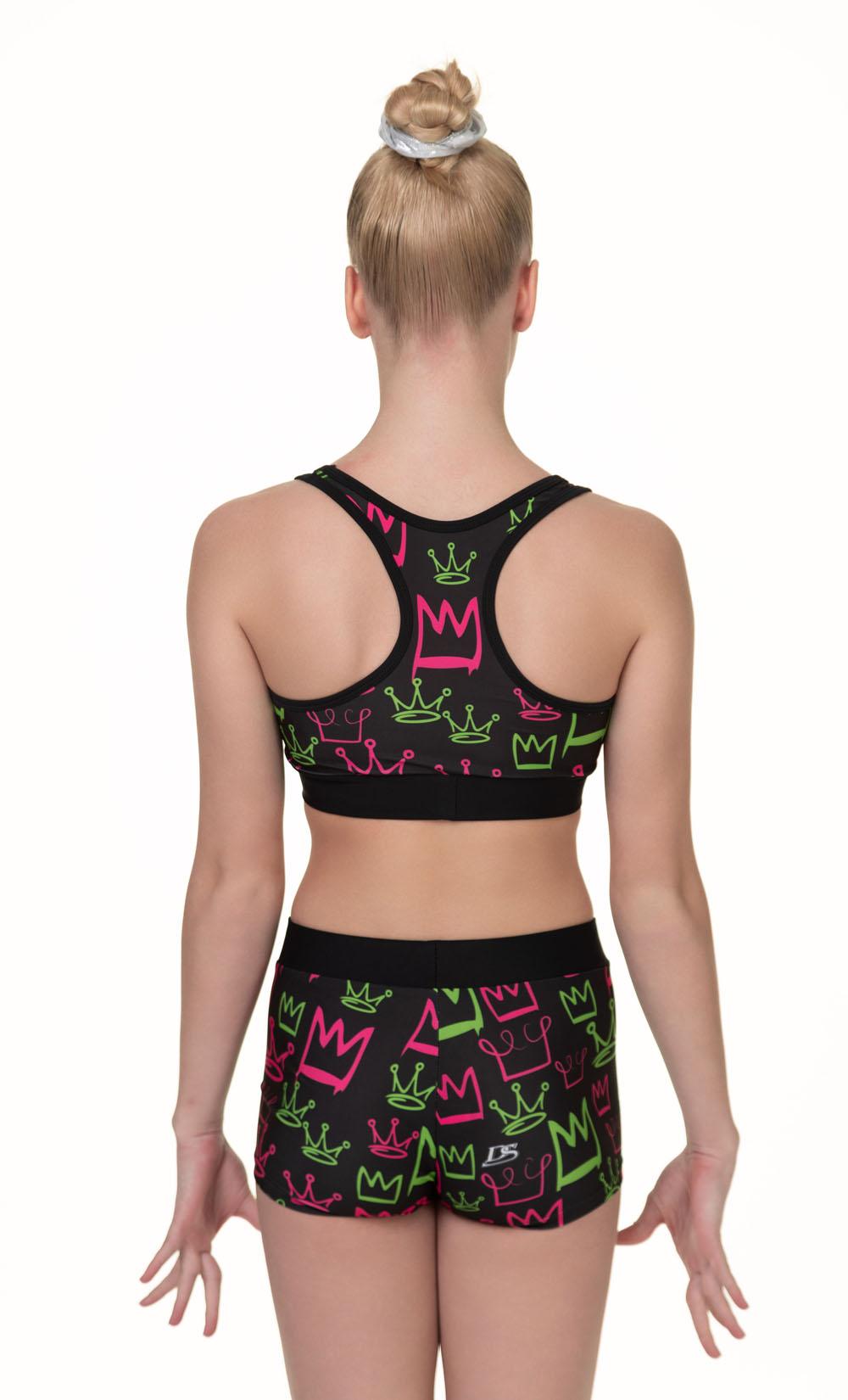 Комплект женский для спортивной гимнастики GK Sport К202-2 черный с цетным рисунком без рукава