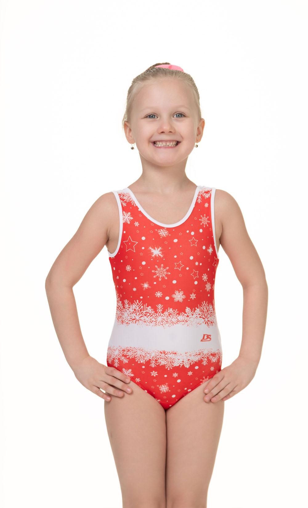 Купальник женский для спортивной гимнастики GK Sport DS 202-9 красный с белым без рукава