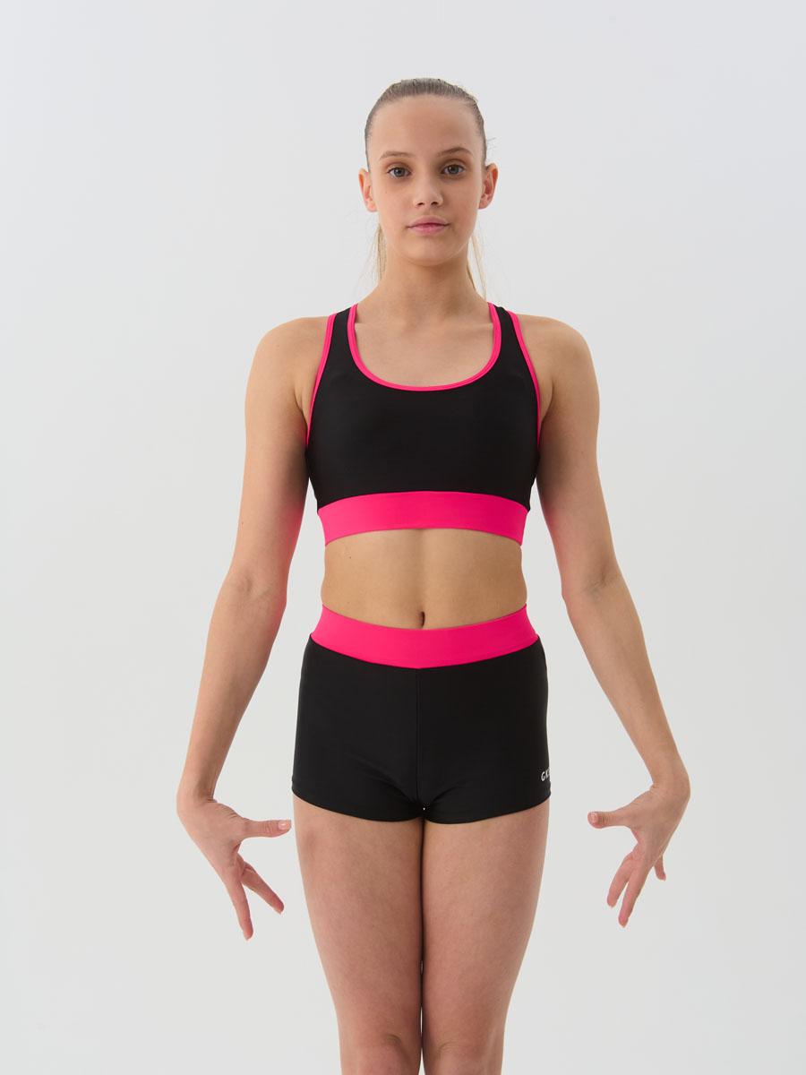 Комплект из шорт и топа для спортивной гимнастики GK Sport К199Р черный с розовым