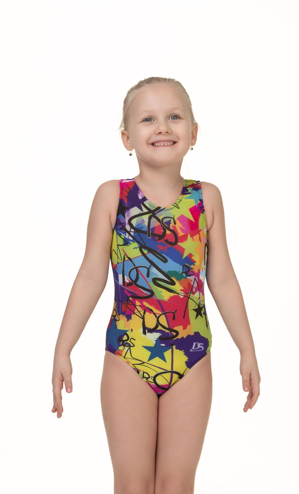 Купальник женский для спортивной гимнастики GK Sport DS 202-5 LOGO пестро цветной без рукава