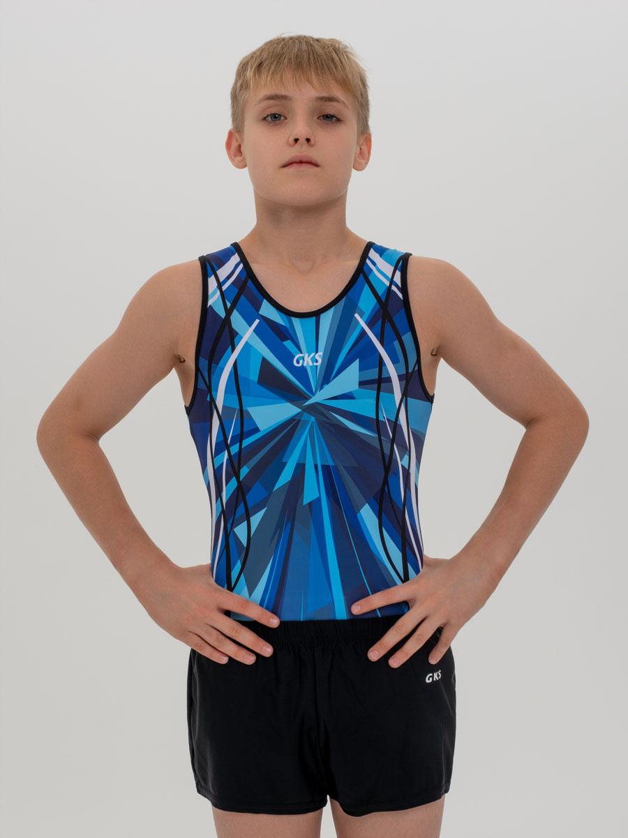 Купальник мужской для спортивной гимнастики GK Sport 201-15 сине-голубой без рукава