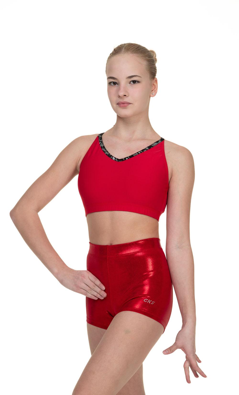 Шорты женские для спортивной гимнастики GK Sport 6245 красные с логотипом из страз