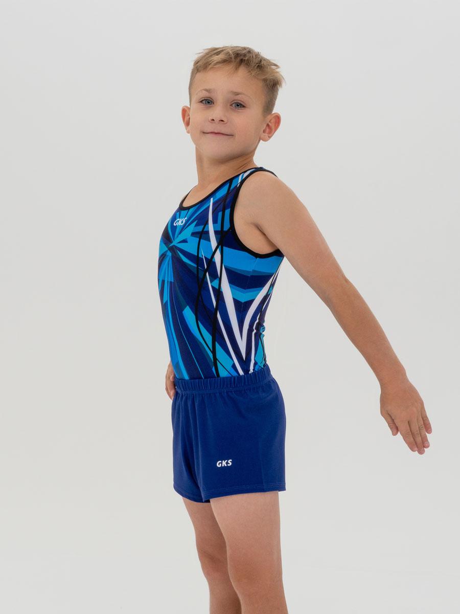 Купальник мужской для спортивной гимнастики GK Sport 201-15 сине-голубой без рукава